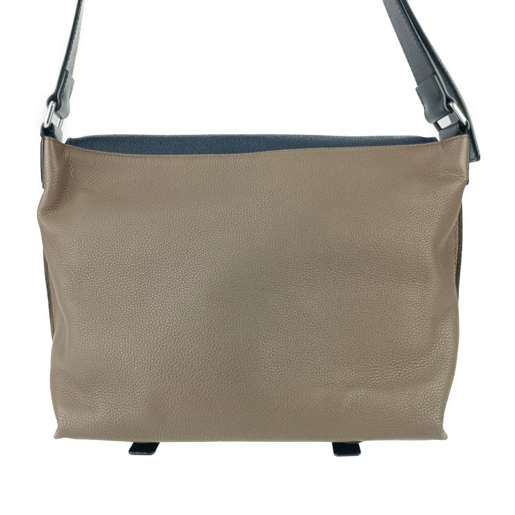 美品 LOEWE ロエベ メッセンジャーバッグ ミリタリー メッセンジャー - ネイビー ブラウン ブラック レザー ユニセックス シルバー金具