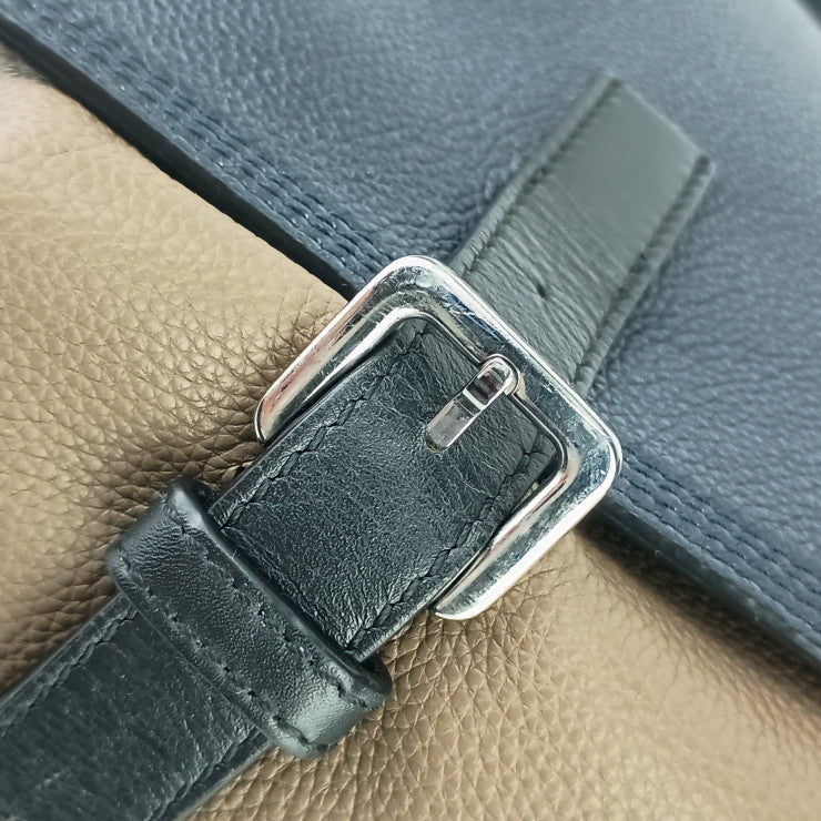 美品 LOEWE ロエベ メッセンジャーバッグ ミリタリー メッセンジャー - ネイビー ブラウン ブラック レザー ユニセックス シルバー金具