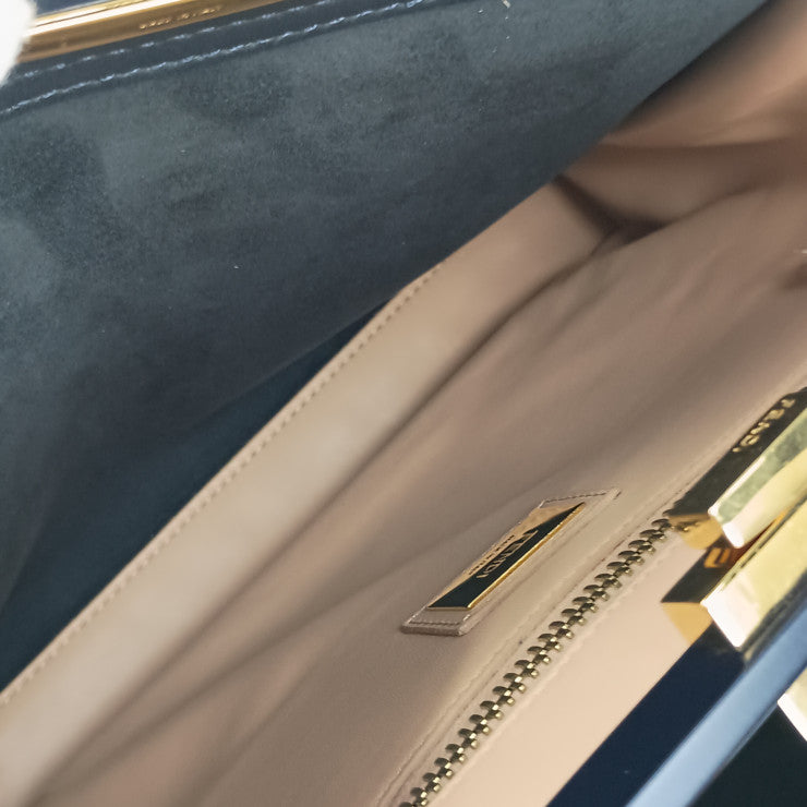 美品 FENDI フェンディ ハンドバッグ ピーカブーレギュラー セレリア 8BN290 ネイビー オレンジ レザー レディース ゴールド金具 2WAY