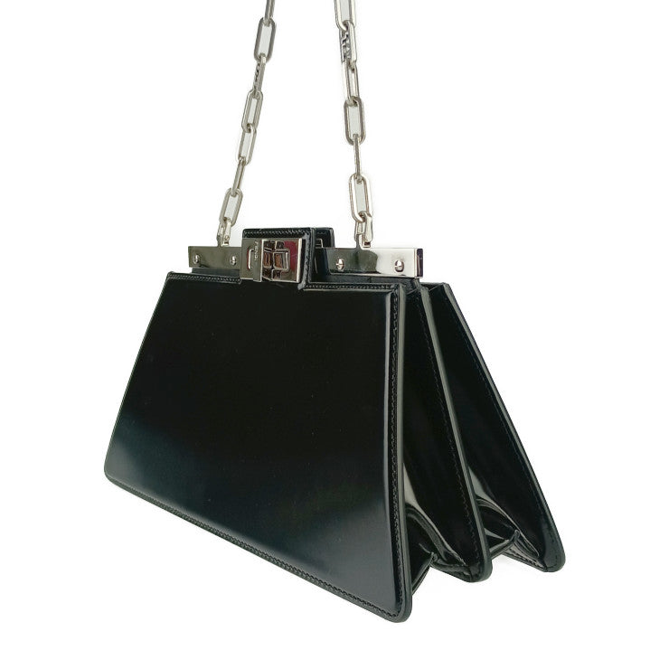 美品 FENDI フェンディ ショルダーバッグ PEEK A BOO CUT MEDIUM 8BN340 ANSC ブラック レザー レディース シルバー金具