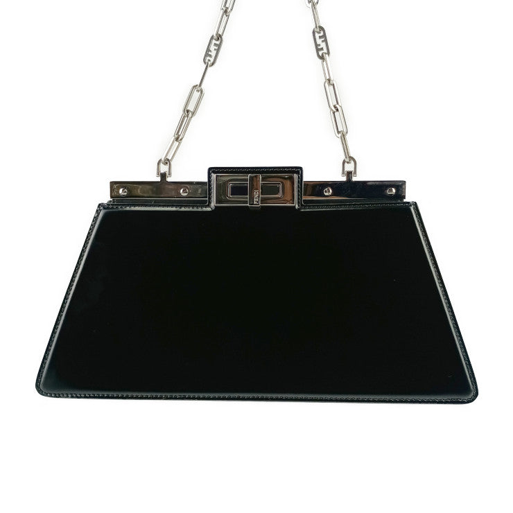 美品 FENDI フェンディ ショルダーバッグ PEEK A BOO CUT MEDIUM 8BN340 ANSC ブラック レザー レディース シルバー金具