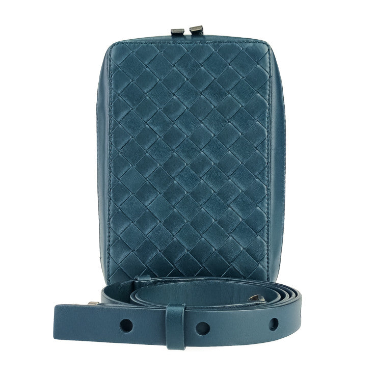 超美品 BOTTEGA VENETA ボッテガヴェネタ ショルダーバッグ クロスボディバッグ イントレチャート スモール ザ バルブ 592692 VO0BI ブルー系 レザー ユニセックス シルバー金具