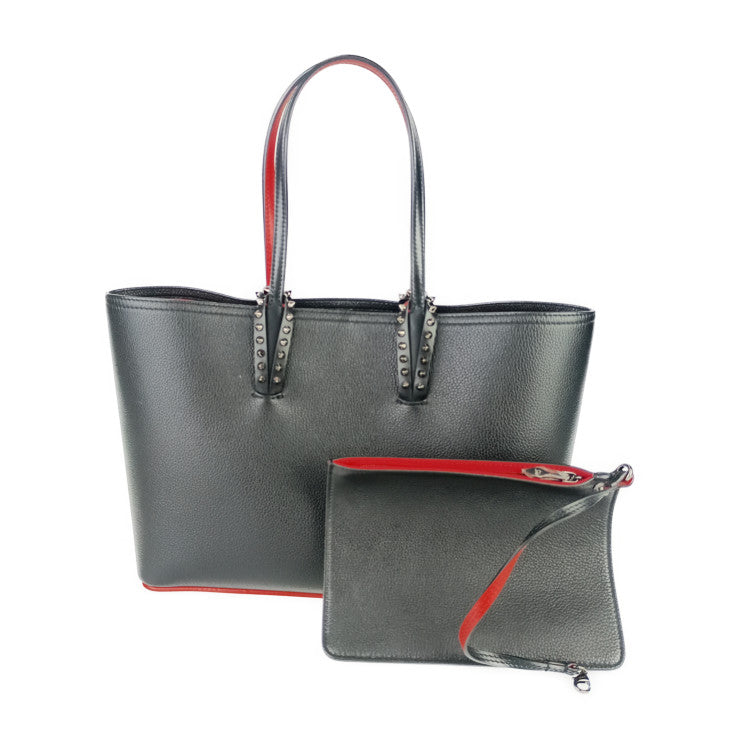 美品 CHRISTIAN LOUBOUTIN クリスチャン ルブタン トートバッグ CABATA カバタ SMALL TOTE BAG 3205219 ブラック レッド カーフ レディース シルバー金具