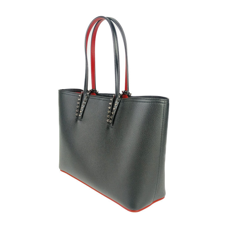 美品 CHRISTIAN LOUBOUTIN クリスチャン ルブタン トートバッグ CABATA カバタ SMALL TOTE BAG 3205219 ブラック レッド カーフ レディース シルバー金具