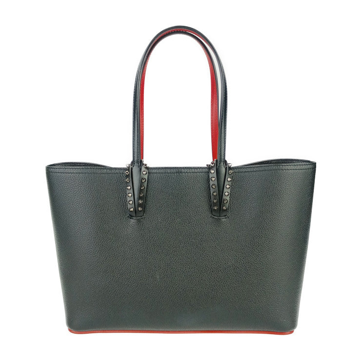 美品 CHRISTIAN LOUBOUTIN クリスチャン ルブタン トートバッグ CABATA カバタ SMALL TOTE BAG 3205219 ブラック レッド カーフ レディース シルバー金具