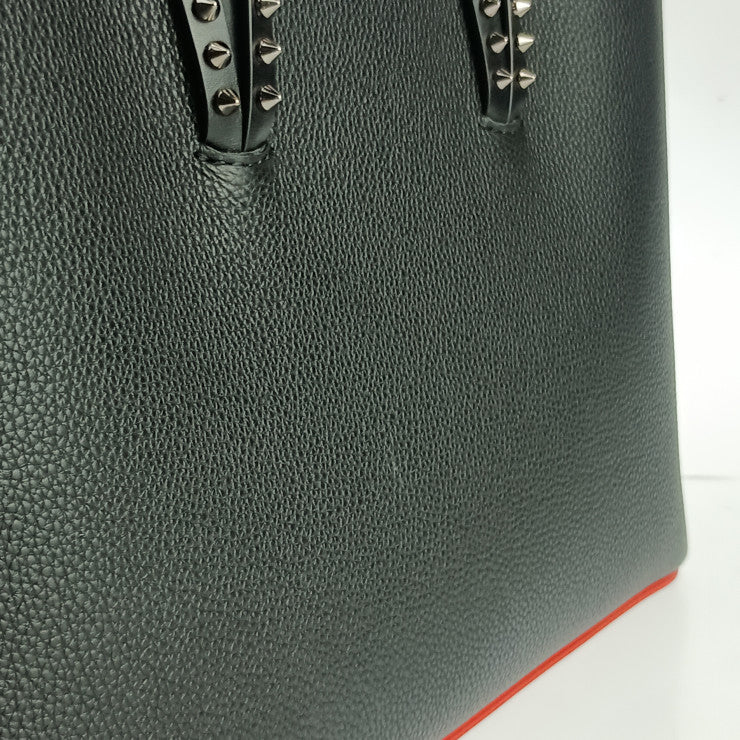 美品 CHRISTIAN LOUBOUTIN クリスチャン ルブタン トートバッグ CABATA カバタ SMALL TOTE BAG 3205219 ブラック レッド カーフ レディース シルバー金具