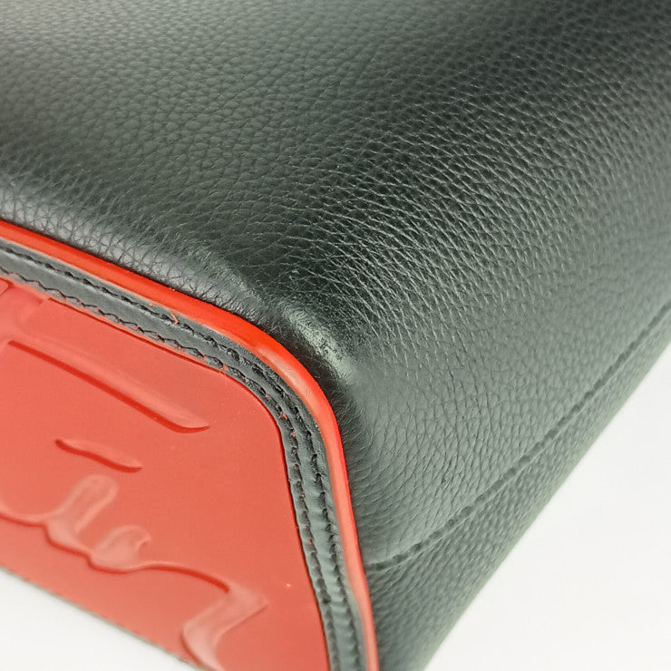 美品 CHRISTIAN LOUBOUTIN クリスチャン ルブタン トートバッグ CABATA カバタ SMALL TOTE BAG 3205219 ブラック レッド カーフ レディース シルバー金具