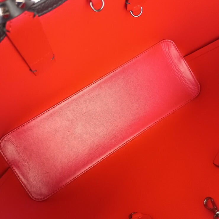美品 CHRISTIAN LOUBOUTIN クリスチャン ルブタン トートバッグ CABATA カバタ SMALL TOTE BAG 3205219 ブラック レッド カーフ レディース シルバー金具