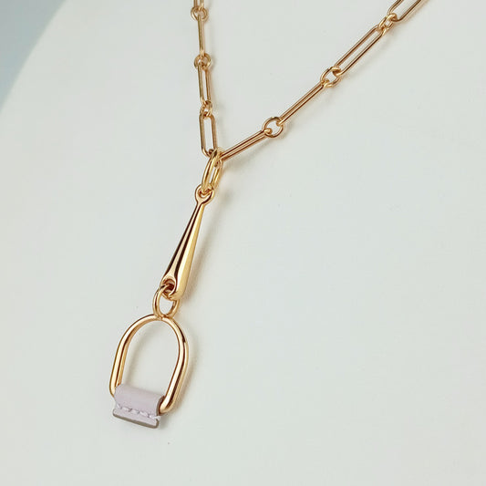 美品 HERMES エルメス ネックレス エリタージュ エケストル - ゴールド ピンク系 メタル レディース