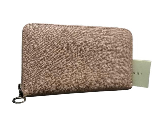 BVLGARI ブルガリ 財布 ブルガリ・ブルガリ ラウンドファスナー 長財布 36935 ピンク系 レザー レディース シルバー金具 美品