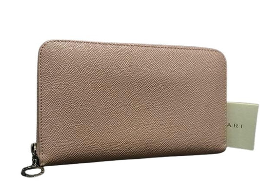 BVLGARI ブルガリ 財布 ブルガリ・ブルガリ ラウンドファスナー 長財布 36935 ピンク系 レザー レディース シルバー金具 美品