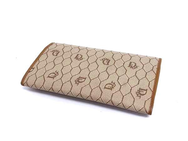 Christian Dior クリスチャンディオール 財布 ハニカム柄 長財布 - ベージュ系 ブラウン系 PVC レザー レディース がま口 ゴールド金具 美品