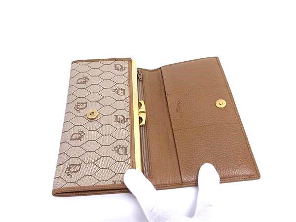 Christian Dior クリスチャンディオール 財布 ハニカム柄 長財布 - ベージュ系 ブラウン系 PVC レザー レディース がま口 ゴールド金具 美品