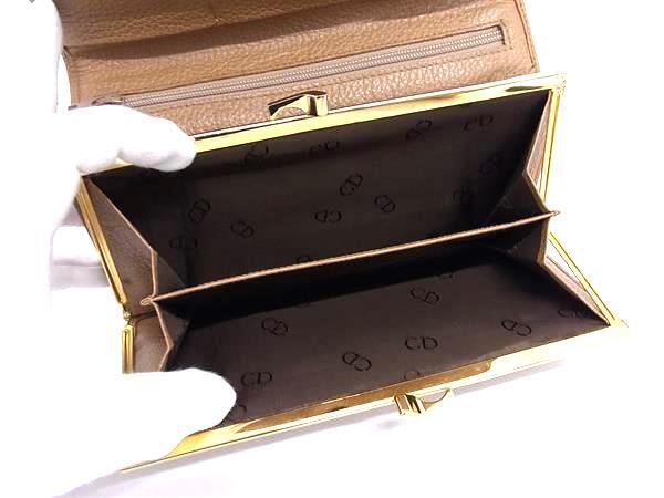 Christian Dior クリスチャンディオール 財布 ハニカム柄 長財布 - ベージュ系 ブラウン系 PVC レザー レディース がま口 ゴールド金具 美品