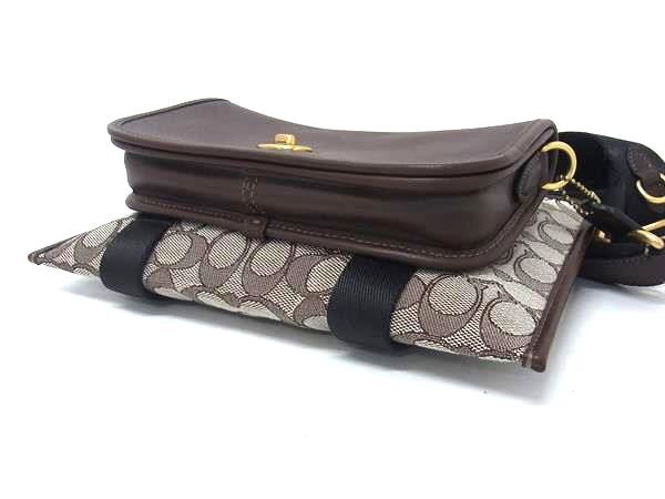 COACH コーチ ショルダーバッグ マルチファンクション クロスボディ ウィズ ディンキー C2613 ブラウン系 シグネチャージャカード レザー ユニセックス ゴールド金具 美品