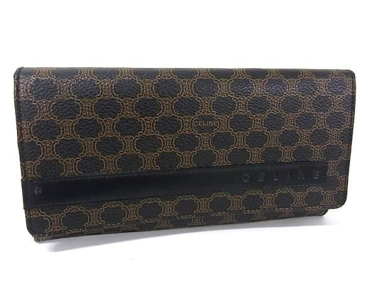 CELINE セリーヌ 財布 マカダム柄 長財布 - ブラック×ブラウン PVC レザー レディース がま口 ゴールド金具