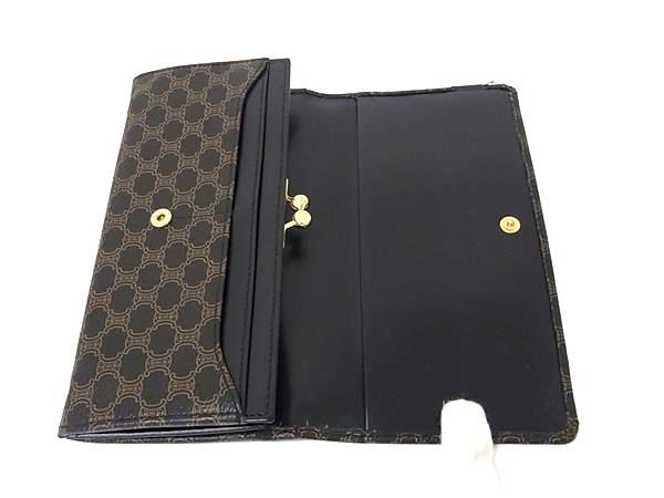 CELINE セリーヌ 財布 マカダム柄 長財布 - ブラック×ブラウン PVC レザー レディース がま口 ゴールド金具