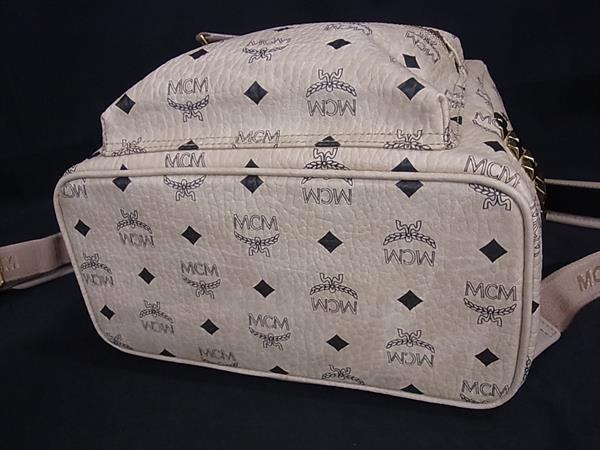 MCM エムシーエム リュックサック STARK サイドスタッズ バックパック MMK65VE37IG001 ベージュ系 ヴィセトス コーテッドキャンバス×レザー レディース ゴールド金具 美品
