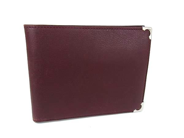 Cartier カルティエ 財布 マスト ドゥ カルティエ 二つ折り財布 L3000594 ボルドー系 レザー ユニセックス シルバー金具
