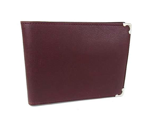Cartier カルティエ 財布 マスト ドゥ カルティエ 二つ折り財布 L3000594 ボルドー系 レザー ユニセックス シルバー金具