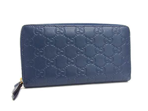 GUCCI グッチ 財布 グッチシマ ラウンドファスナー 長財布 410102 ネイビー系 レザー ユニセックス ゴールド金具