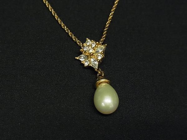 Christian Dior クリスチャンディオール ネックレス パールネックレス - ゴールド系 メタル フェイクパール ラインストーン レディース ペンダント ヴィンテージ 美品