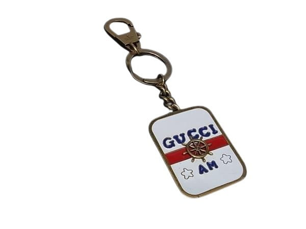 GUCCI グッチ キーホルダー キーリング - ゴールド系 ホワイト メタル ユニセックス バッグチャーム