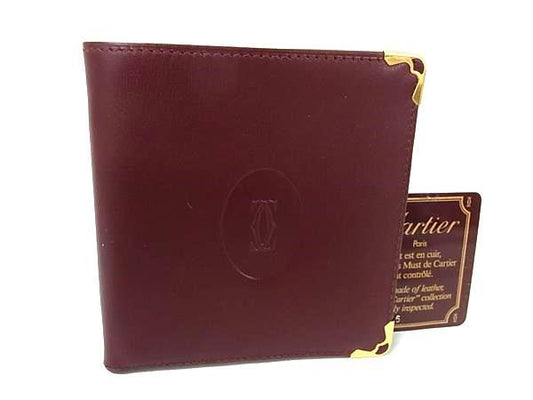 Cartier カルティエ 財布 マスト ドゥ カルティエ 二つ折り財布 L3000165 ボルドー系 レザー ユニセックス ゴールド金具