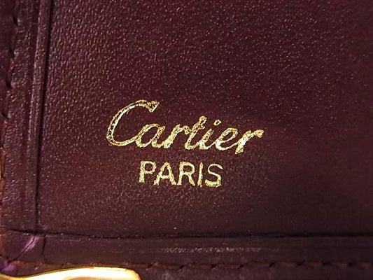 Cartier カルティエ 財布 マスト ドゥ カルティエ 二つ折り財布 L3000165 ボルドー系 レザー ユニセックス ゴールド金具