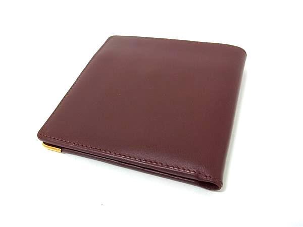 Cartier カルティエ 財布 マスト ドゥ カルティエ 二つ折り財布 L3000165 ボルドー系 レザー ユニセックス ゴールド金具