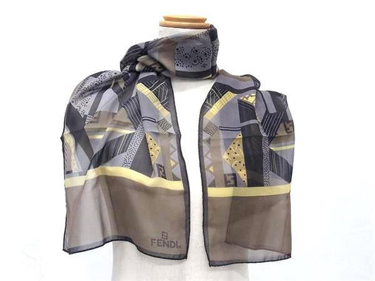 FENDI フェンディ マフラー ストール - ブラウン系×マルチカラー シルク100% レディース シフォンスカーフ 新古未使用展示品
