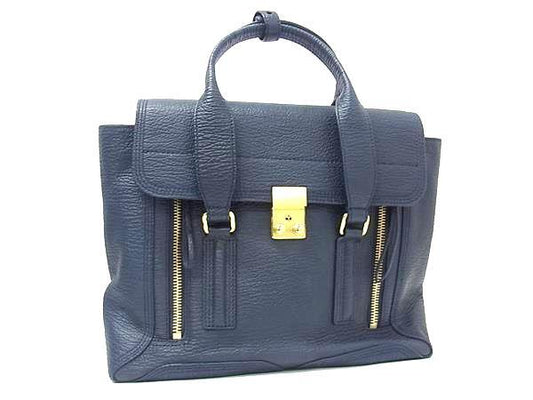 3.1 Phillip Lim フィリップ リム ハンドバッグ パシュリ ミディアムサッチェル - ネイビー系 レザー レディース ゴールド金具 美品