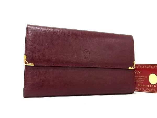 Cartier カルティエ 長財布 マストライン 三つ折り財布 ボルドー系 レザー ユニセックス ゴールド金具 超美品