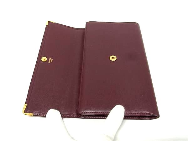 Cartier カルティエ 長財布 マストライン 三つ折り財布 ボルドー系 レザー ユニセックス ゴールド金具 超美品
