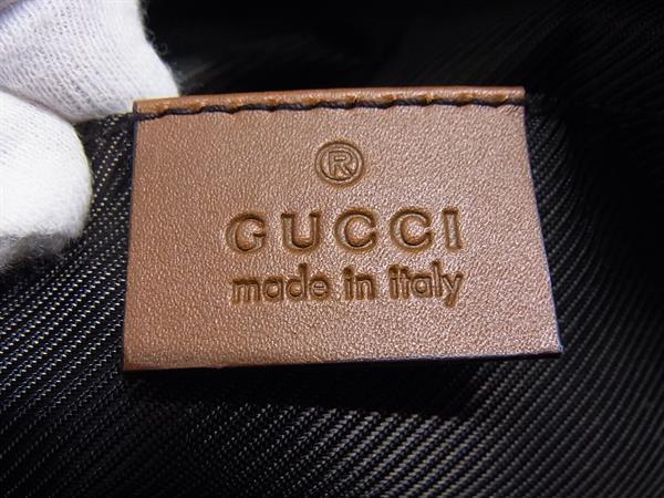 GUCCI グッチ ポーチ コスメポーチ 256636 ライトブルー系×ブラウン系 GGナイロン×レザー ユニセックス ゴールド金具 美品