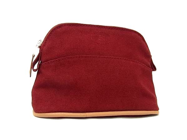 HERMES エルメス ポーチ ボリードポーチ16 ボルドー系 コットン×レザー レディース ミニミニ 美品