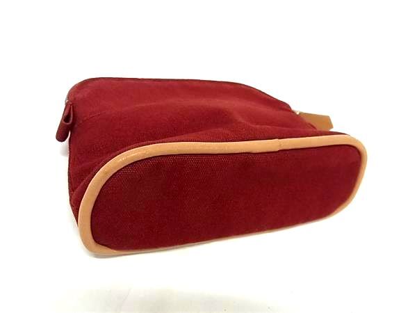 HERMES エルメス ポーチ ボリードポーチ16 ボルドー系 コットン×レザー レディース ミニミニ 美品