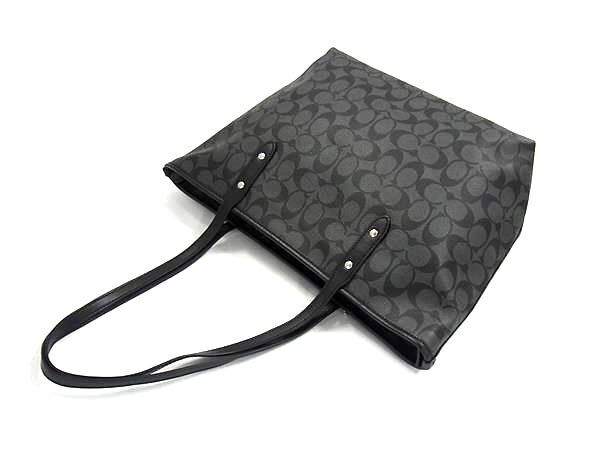 COACH コーチ トートバッグ シグネチャー シティ ジップ トップ トート F58292 ブラック系 PVC×レザー レディース ショルダーバッグ シルバー金具 美品