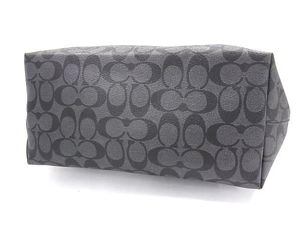 COACH コーチ トートバッグ シグネチャー シティ ジップ トップ トート F58292 ブラック系 PVC×レザー レディース ショルダーバッグ シルバー金具 美品