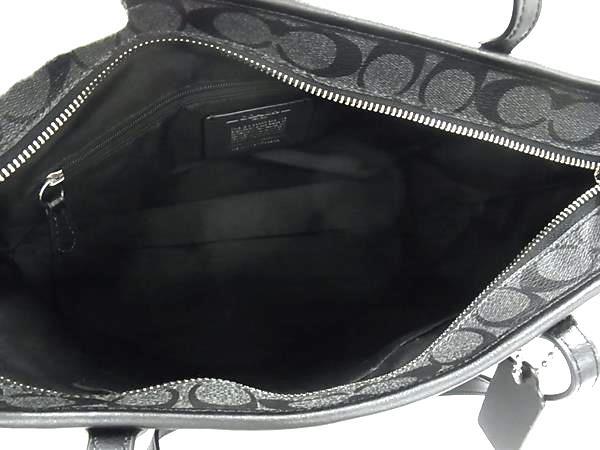 COACH コーチ トートバッグ シグネチャー シティ ジップ トップ トート F58292 ブラック系 PVC×レザー レディース ショルダーバッグ シルバー金具 美品