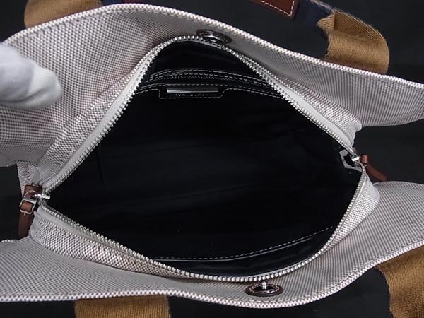 TORY BURCH トリーバーチ ハンドバッグ トリー ツイル スモール トート 135043 ナチュラル×ネイビー系 キャンバス レディース 2WAY ショルダーバッグ ゴールド金具 美品