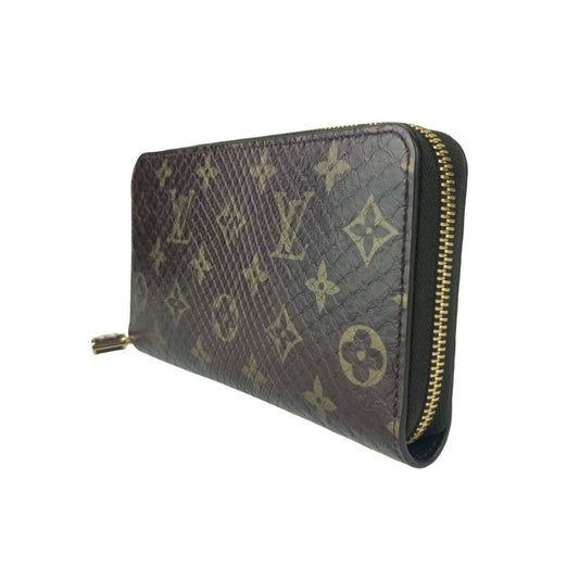 LOUIS VUITTON ルイヴィトン 長財布 モノグラム ジッピーウォレット N80148 ブラウン パイソン ユニセックス ラウンドファスナー エキゾチックレザー ゴールド金具 超美品