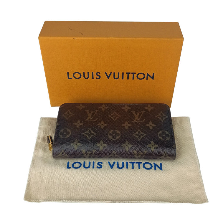 LOUIS VUITTON ルイヴィトン 長財布 モノグラム ジッピーウォレット N80148 ブラウン パイソン ユニセックス ラウンドファスナー エキゾチックレザー ゴールド金具 超美品