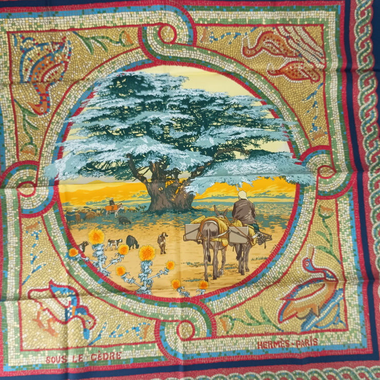 HERMES エルメス スカーフ カレ90 SOUS LE CEDRE マルチカラー シルク レディース 大判 超美品