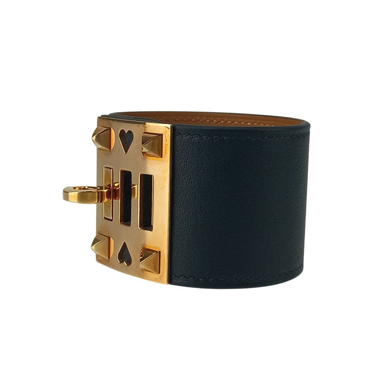 HERMES エルメス ブレスレット アス・ドゥ・クール ブラック レザー レディース ピンクゴールド金具 美品