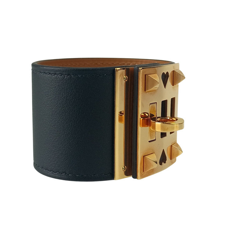 HERMES エルメス ブレスレット アス・ドゥ・クール ブラック レザー レディース ピンクゴールド金具 美品