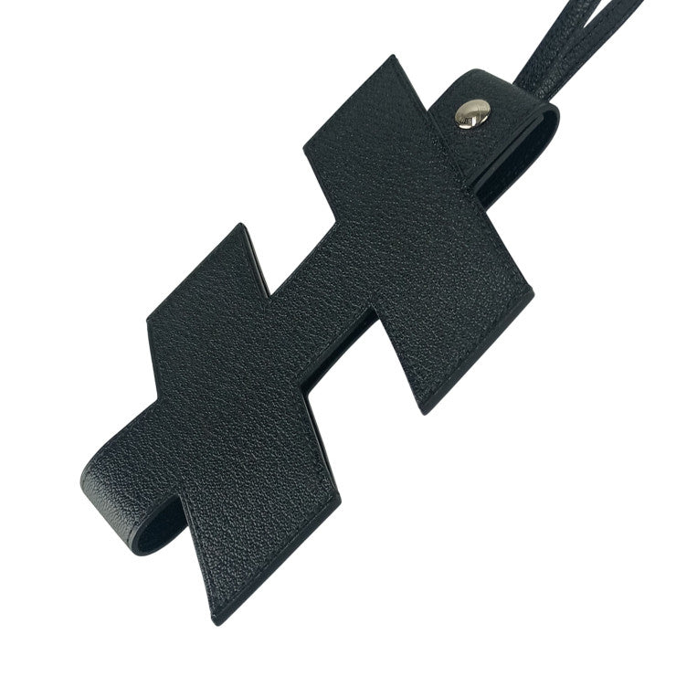 HERMES エルメス フォンケース Hタグ フォンケース ブラック レザー ユニセックス シルバー金具 超美品