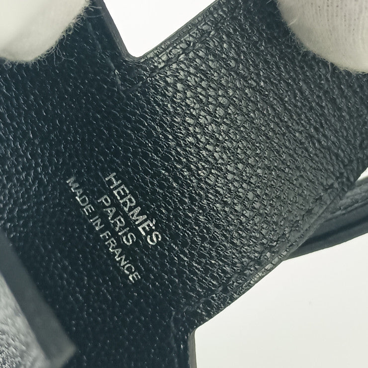 HERMES エルメス フォンケース Hタグ フォンケース ブラック レザー ユニセックス シルバー金具 超美品