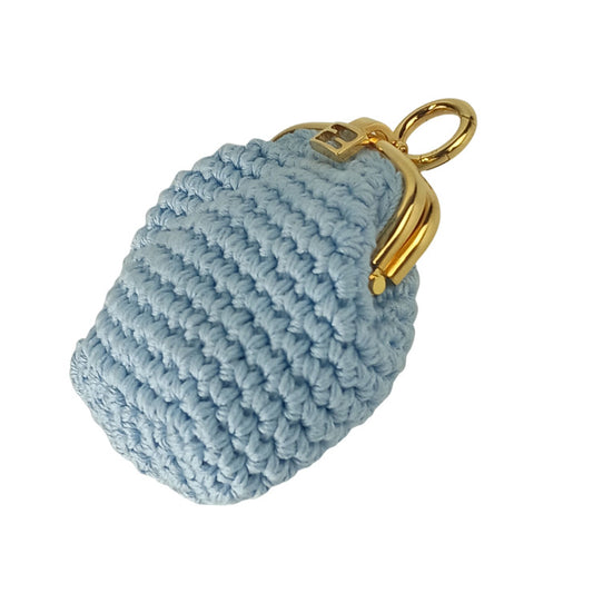 FENDI フェンディ コインケース コットンコインケース 8M0454 ブルー コットン レディース がま口 ゴールド金具 美品