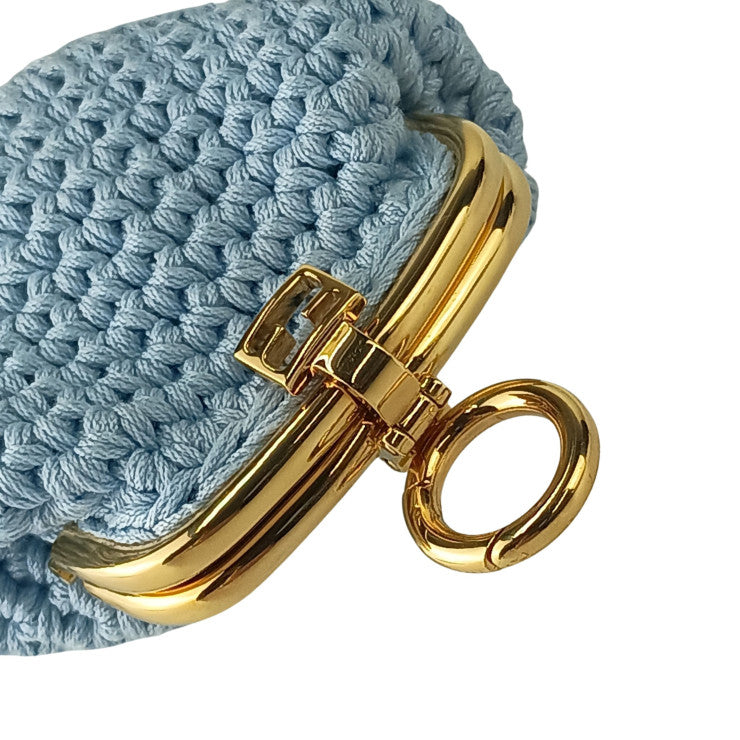 FENDI フェンディ コインケース コットンコインケース 8M0454 ブルー コットン レディース がま口 ゴールド金具 美品